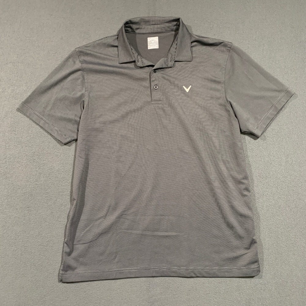 Callaway Opti-Dri‎ Mens Large Gray Micro Striped Short Sleeve Golf Polo Shirt